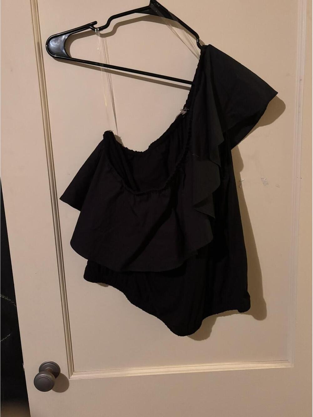 A New Day Black One-Shoulder Ruffle Top with Tag